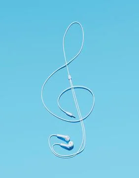 Headphones with cable making the shape of the treble clef Stock Photos