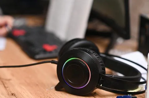 Headphones in close-up. The concept Stock Photos