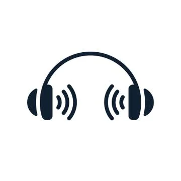 Headphones flat icon with sound symbol Stock Illustration