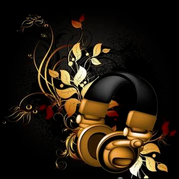 Headphones with floral elements Stock Illustration