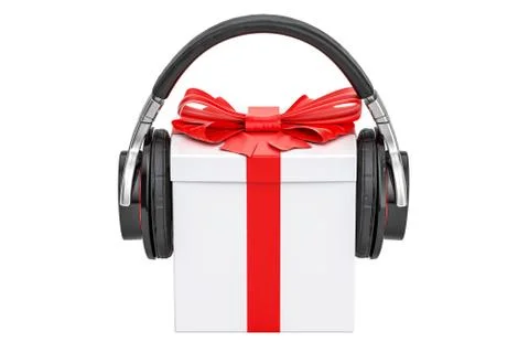 Headphones with gift box. 3D rendering Stock Illustration