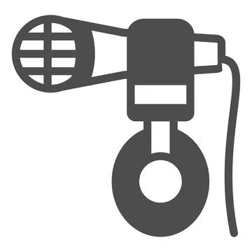 Headphones hang on microphone solid icon, sound design concept, mic and headset イラスト素材
