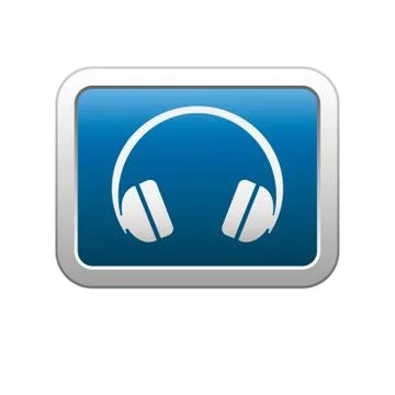 Headphones icon on blue with silver rectangle Stock Illustration