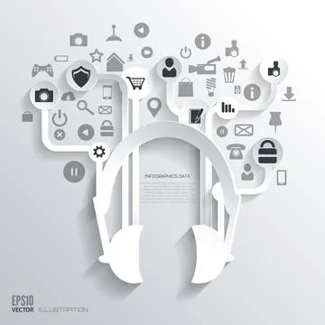 Headphones icon. Flat abstract background with web icons. Interface symbols Stock Illustration