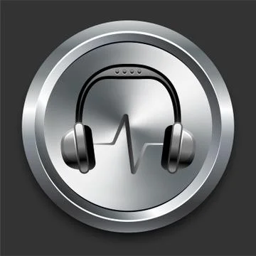 Headphones Icon on Metal Internet Button Stock Illustration