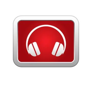 Headphones icon on red silver button 库存插图