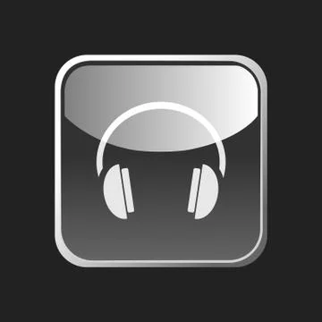 Headphones icon on a square button on dark background Stock Illustration