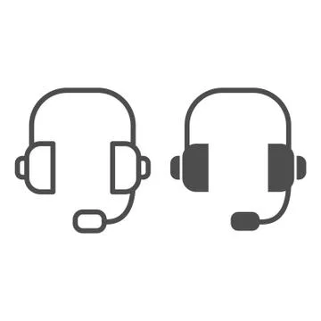 Headphones line and solid icon. Earphones with microphone, personal support イラスト素材