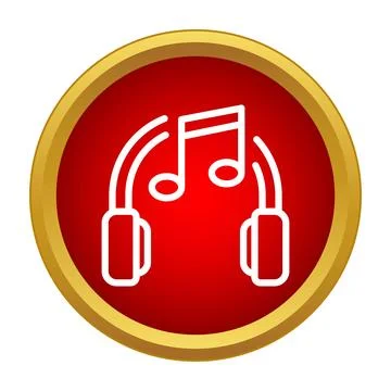 Headphones with music notes on red circle icon Stock Illustration