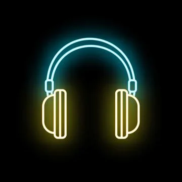 Headphones with neon light effect for audio listening 스톡 일러스트