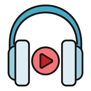 Headphones with play button icon for audio streaming 스톡 일러스트