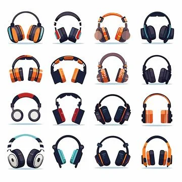Headphones set vector isolated on white Stock Illustration