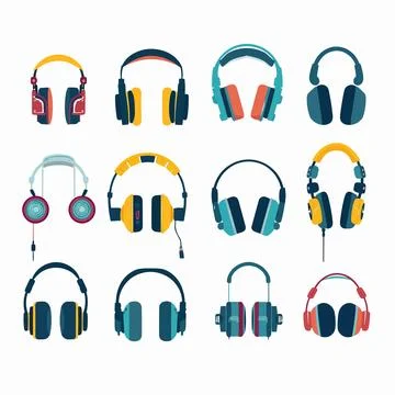 Headphones set vector isolated on white Stock Illustration