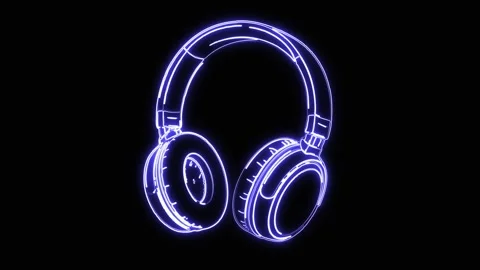 Headphones shape with glowing blue neon light path effect Vídeos de archivo 340899031