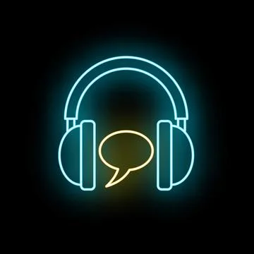 Headphones with speech bubble creating neon podcast icon Stock Illustration