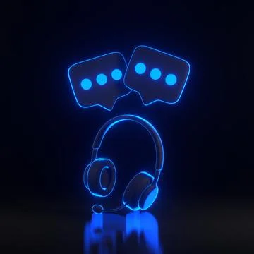 Headphones with speech bubble message flying with glowing futuristic neon lights Stock Illustration