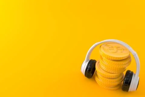Headphones with stack of coins 库存插图