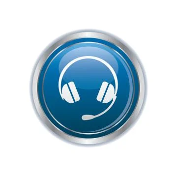 Headphones symbol on silver button Stock Illustration
