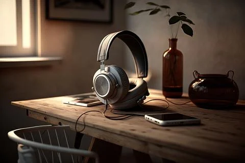 Headphones on the table Stock Illustration
