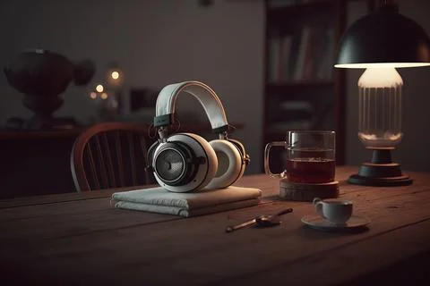 Headphones on the table Stock Illustration