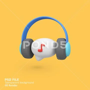 Headphones with text box isolated 3d render icon illustration Modello PSD