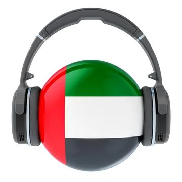 Headphones with the UAE flag, 3D rendering Stock Illustration