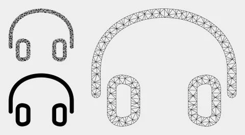 Headphones Vector Mesh Network Model and Triangle Mosaic Icon Stock Illustration