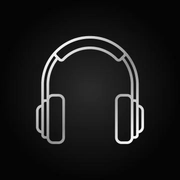Headphones vector silver icon in thin line style Stock Illustration