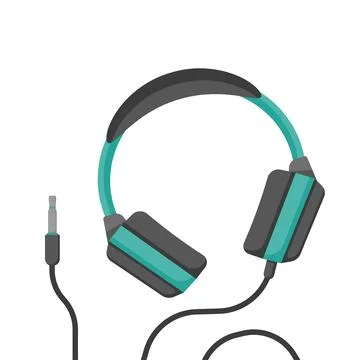 Headphones with wire in flat style, vector Stock Illustration
