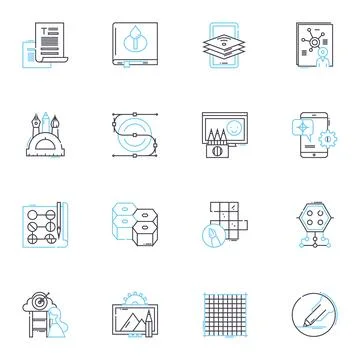 Headquarters compound linear icons set. Command, Barracks, Garrison, Stronghold Ilustración de archivo