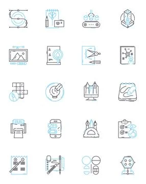Headquarters compound linear icons set. Command, Barracks, Garrison, Stronghold Ilustración de archivo