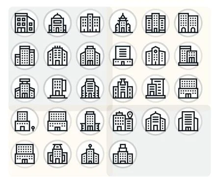 Headquarters Vector Icon Toolkit featuring 28 Pixel Aligned 128x128 Bold Li.. Stock Illustration