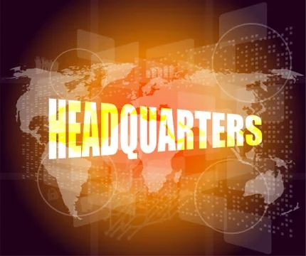 Headquarters words on digital screen background with world map Illustrazione stock