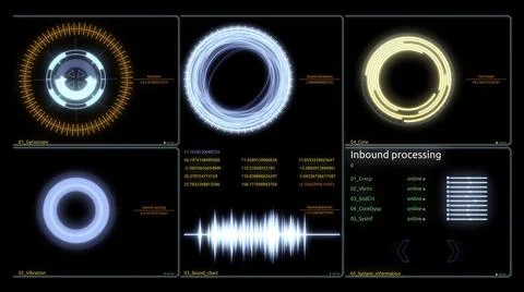 Heads up display interface infographic. Various Animated Infographics Charts as Illustrazione stock