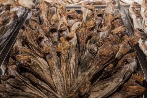 Heads of dried fish Stock Photos