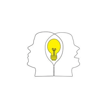 Heads with light bulb Stock Illustration