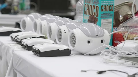 Heads Of Nao Robots On Table At Robocup Tournament In Montreal Stock Footage 130090804