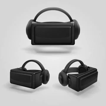 Headset and stereoscopic virtual reality goggles. Realistic vr glasses and Stock Illustration
