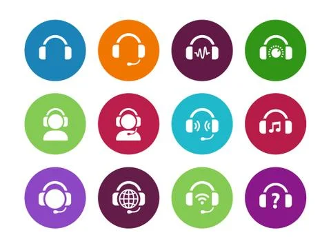 Headset circle icons on white background 스톡 일러스트