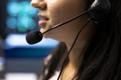 Headset, communication and technical support with woman closeup Stock Photos