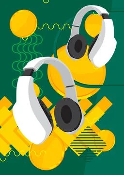 Headset geometrical graphic retro theme background. Minimal geometric eleme.. Stock Illustration