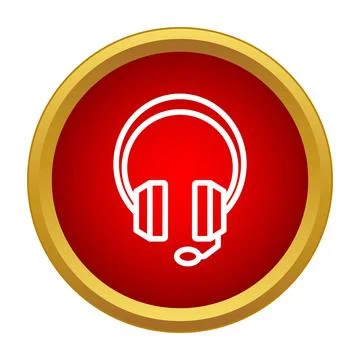 Headset icon on red button offering support services Stock Illustration