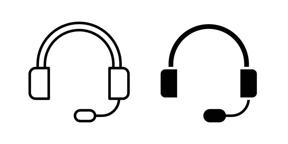 Headset icon solid, line, and editable vector set. Stock Illustration