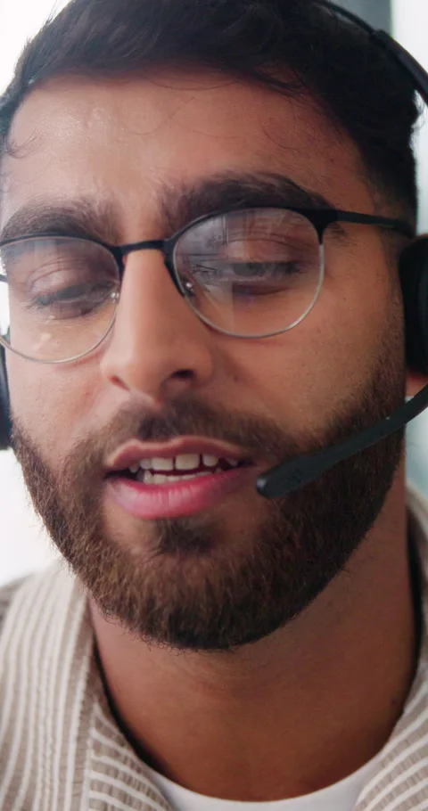 Headset, man and virtual assistant in home office for consulting, contact us or Stock Footage 337224277