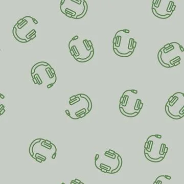 Headset microphone hybrid work line vector seamless pattern Stock Illustration