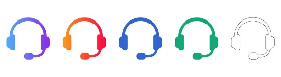 Headset with Microphone Icon Set: Communication &amp; Customer Support Stock Illustration