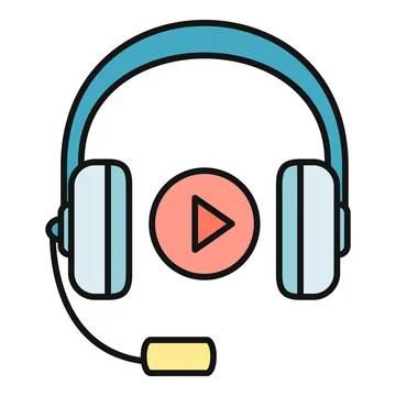 Headset with play button for audio content listening Stock Illustration