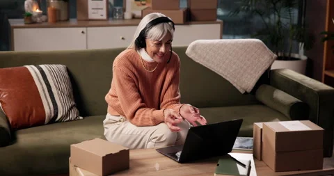 Headset, remote work or woman on laptop for video conference, customer support Stock Footage 312666790