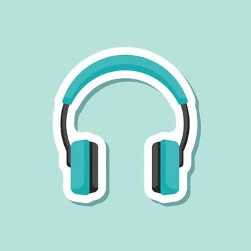 Headset sticker icon in flat style. Earphone vector illustration on isolate.. Illustrazione stock