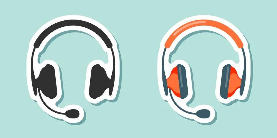 Headset sticker icon in flat style. Earphone vector illustration on isolate.. Illustrazione stock